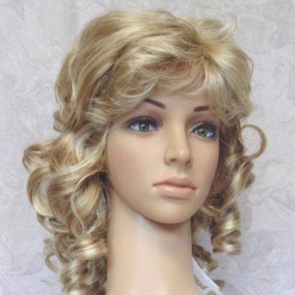 Medium Soft Silky Curly Blonde Full Synthetic Wig main image 5
